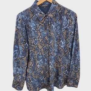 Lafayette 148 New York Blue Brown Snakeskin Button Down Blouse